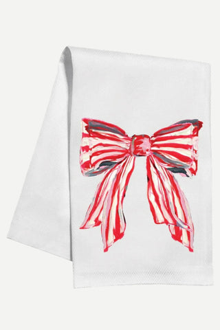 Rosanne Beck Collections, Kitchen Towel, Red and White Striped Bow