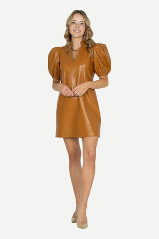 Emily McCarthy Hampton Mini Dress, Pecan Faux Leather