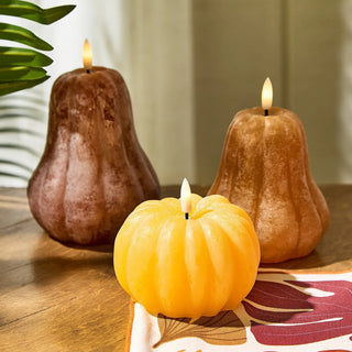 Two's Company Flameless Pumpkin & Gourd Dark Color Candle, Medium Size