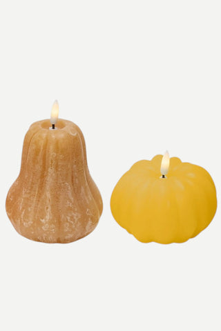 Two's Company Flameless Pumpkin & Gourd Candle (Small), Light Tan and Orange
