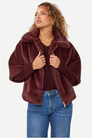 Esqualo Faux Fur Coat, Merlot