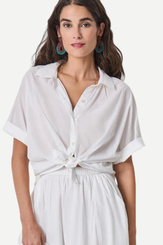 Lilla P Elbow Sleeve Button Down Top, White LILLA P