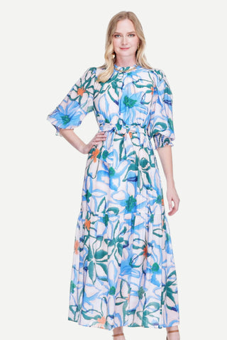 Jade Pleated Neck Maxi Dress, Wandering Bloom