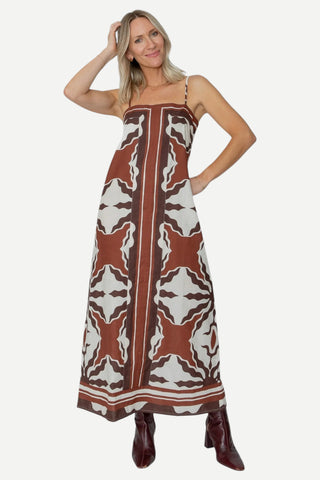 West Of. Kiki Ankle Dress, Capucine Border Print