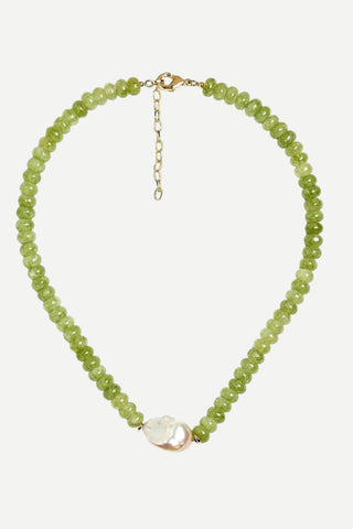 Lisi Lerch Susie,Quartz Beaded Necklace w/ Pearl, Moss Green