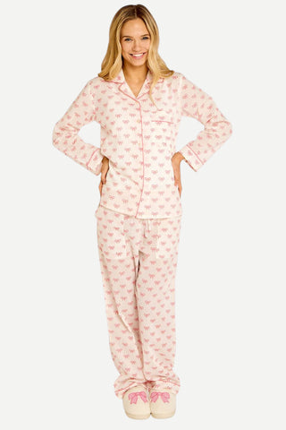 Two's Company Coquette Bow Pj Set, Cotton Pink