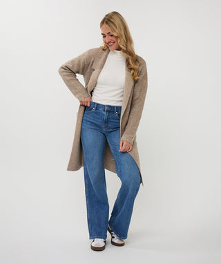 Esqualo Long Pockets Cardigan, Taupe Melange