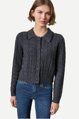 Lilla P Long Sleeve Polo Cardigan, Charcoal