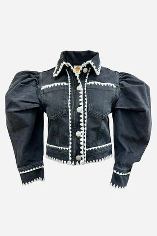 Farm Rio Romantic Jacket, Black Denim
