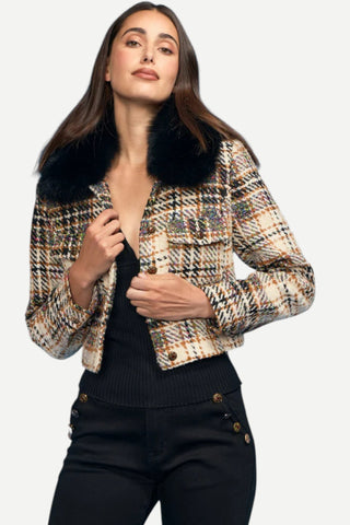 Oo La La Boucle /Fox Collar Short Jacket, Multi Color Plaid