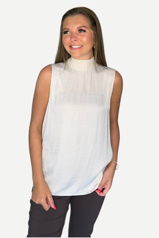 Renuar High Neck Sleeveless Top, Oyster
