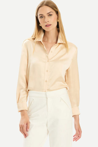 Tyler Boe Candice Charmeuse Blouse, Pale Almond