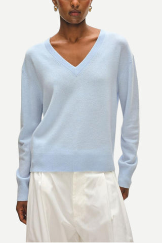 White + Warren Cashmere V- Neck Sweater, Pale Mist