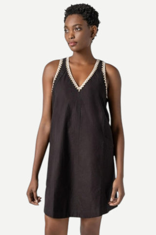 Lilla P Crochet Trim V Neck Dress, Black