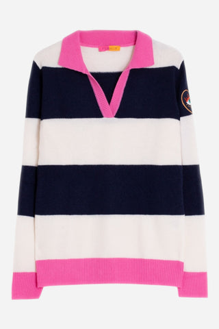 Vilagallo Embroidered Polo Sweater, Navy and Cream