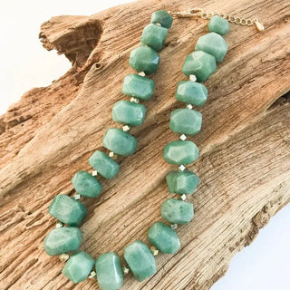 Virtue Jewelry Design Chunk Statement Brass Necklace, Aventurine