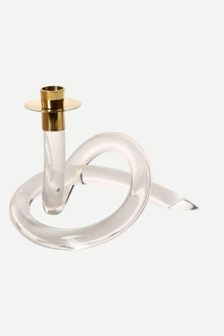 Two's Company Acrylic Knot Candle Holder with Golden Metal Top
