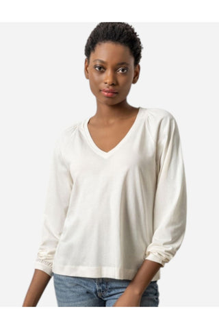 Lilla P Full Sleeve Smocked V-Neck, Ivory