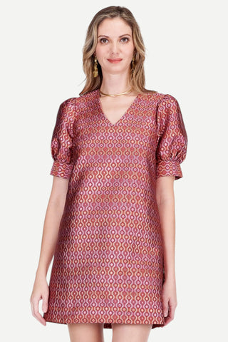 Jade V-Neck Short Sleeve Shift Dress, Groovy Grid