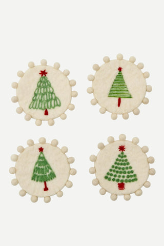 Two's Company, Set of 4 Tree's Coasters w/ Pom-Poms