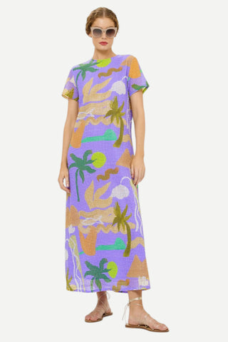 Oliphant Short Sleeve Shift Maxi Dress, Paradiso Blue Oliphant