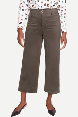 Renuar Faux Suede Knit Cropped Wide Leg Pant, Khaki