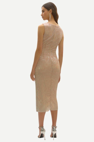 Joseph Ribkoff Foiled Plissé Novelty Knit Sheath Dress, Quartz/Silver