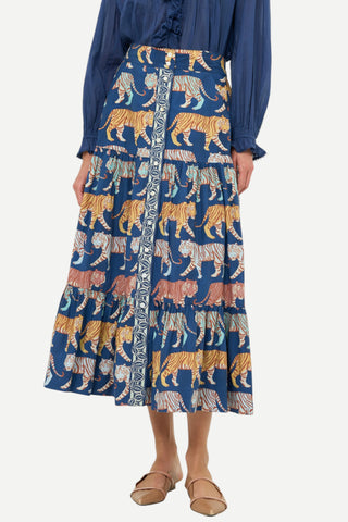 Oliphant Button Front Skirt, Raj Navy