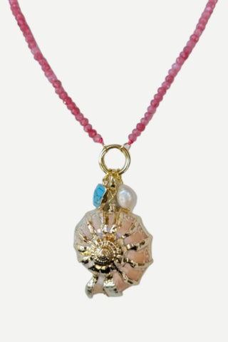Allie Beads Pink Beaded Necklace & Seashell Pendant Necklace