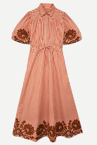 Brooks Ave Banyan Puff Sleeve Midi Dress, Terracotta Stripe