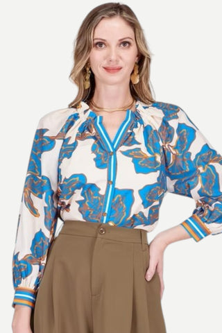 Jade Split Neck Placket Top, Bold Rivera