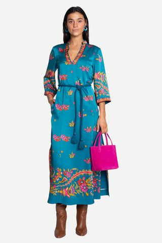 Elizabeth James Talia Dress, Teal Scroll