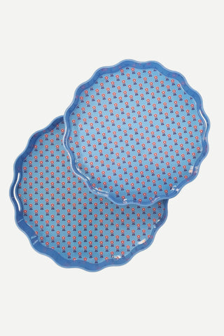 Two's Company Red, White and Bloom Scalloped Lacquered Tray, Large TWO'S COMPANY