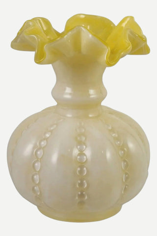 Creative Co-Op Hand-Blown Glass Ruffled Vase, Opaque Yellow & White