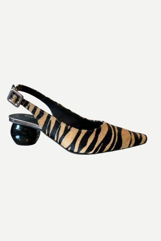 Bruno Menegatti Ethel Low Heel - Striped Beige Hair Print / Black Heel