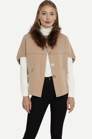 Dolce Cabo Faux Fur Trim Cardigan, Camel