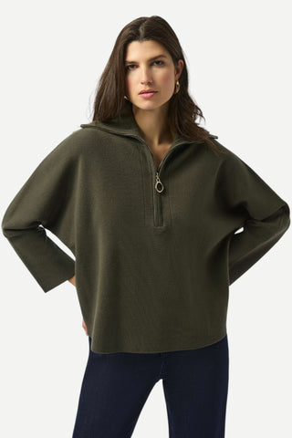 Joseph Ribkoff Sweater Knit Boxy Pullover With Zipped Collar, Avocado