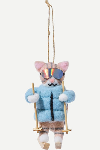 Two's Company Winter Fun Hand-Crafted Felt Animal Ornament, Ski Kitty