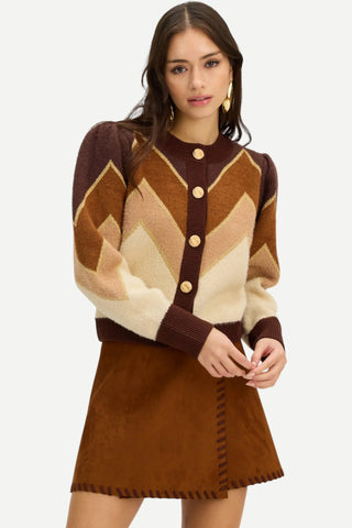 Allison Fuzzy Chevron Sweater, Brown Multi
