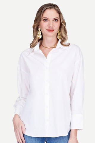Jade Split V-Neck Collar Blouse, White