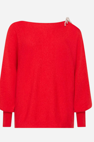 Milly Ida Ots Crystal Tie Sweater, Red