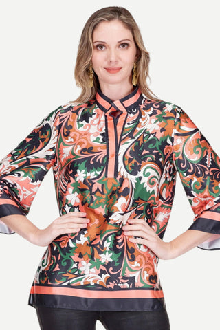 Jade Placket Tunic Top, Autumn Scroll