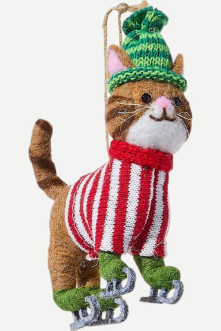 Two's Company Winter Fun Hand-Crafted Felt Animal Ornament, Ice Skating Kitty