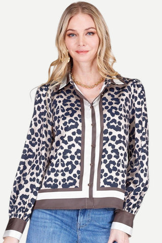 Joy Joy Puff Sleeve Blouse, Leopard Border