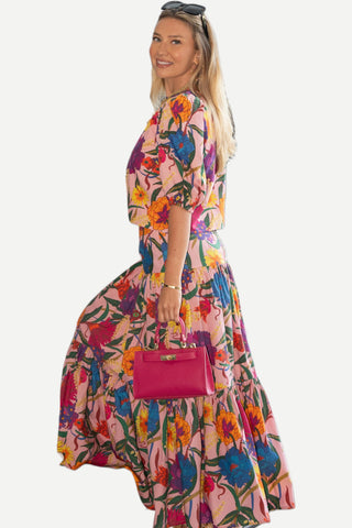 La Vida Riley The Brenn, Maxi Skirt in Fuchsia Floral