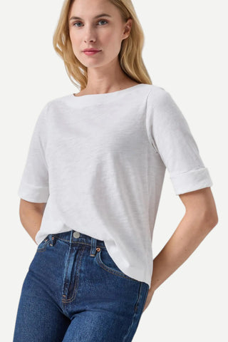 Lilla P Cuffed Sleeve Boatneck Top, White LILLA P