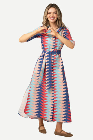 Beau And Ro Eloise Dress, Atlantic Bagru Triangle