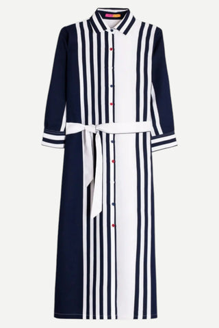Vilagallo Navy & White Striped Shirt Dress Vilagallo