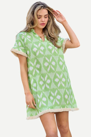 Beau And Ro Beach Tunic Dress, Lime Ikat