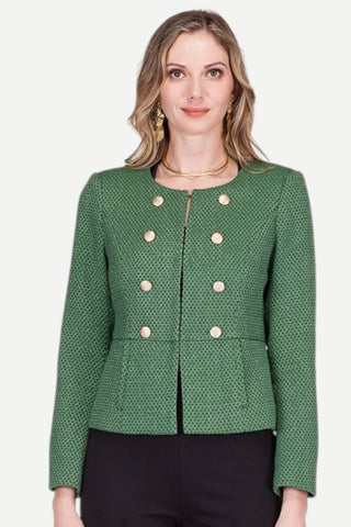 Jade Buttons Cinched Waist Jacket, Forest